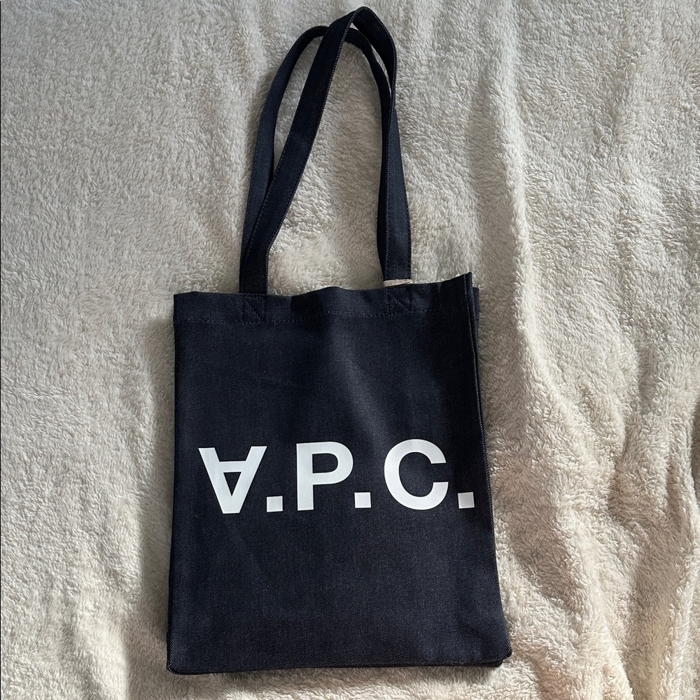 A.P.C. Denim Tote with White Logo